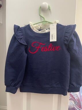 Janie and Jack Navy Sweatshirt with Red 'Festive' Embroidery
